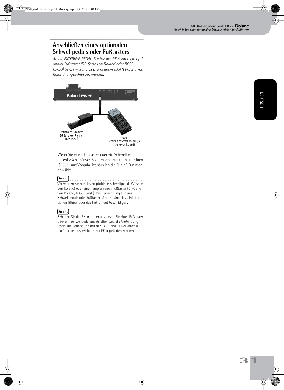 Roland Bass Pedals PK-9 User Manual | Page 31 / 116