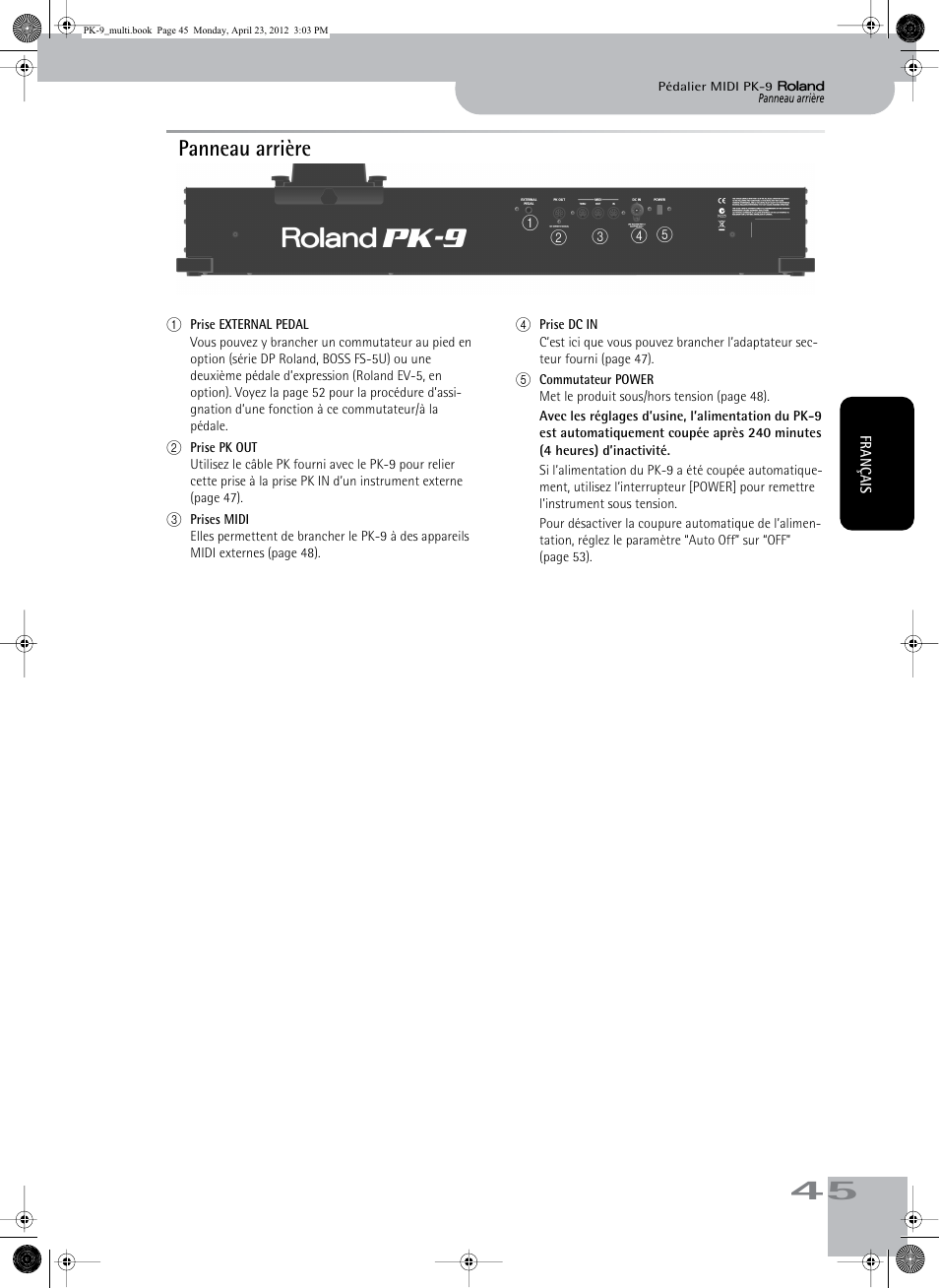 Panneau arrière | Roland Bass Pedals PK-9 User Manual | Page 45 / 116