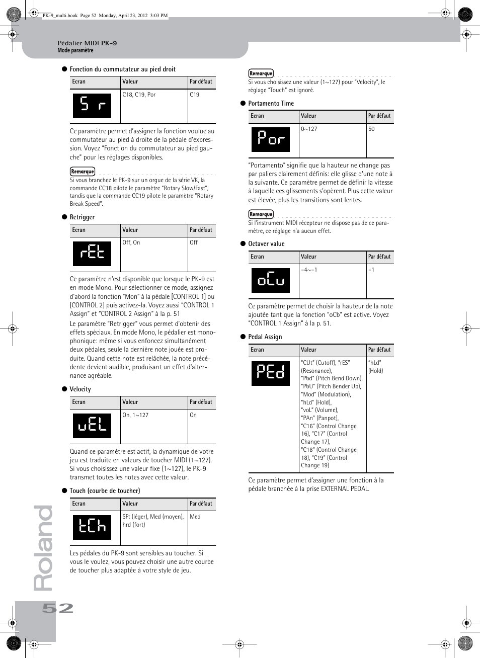 S r ret vel tch, Por ocv ped | Roland Bass Pedals PK-9 User Manual | Page 52 / 116