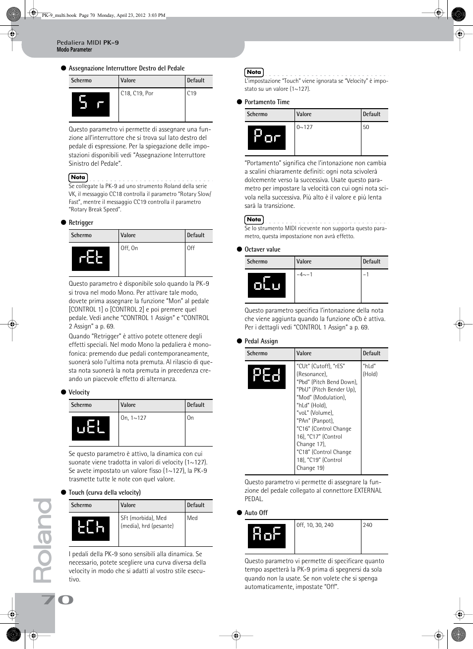 S r ret vel tch, Por ocv ped aof | Roland Bass Pedals PK-9 User Manual | Page 70 / 116