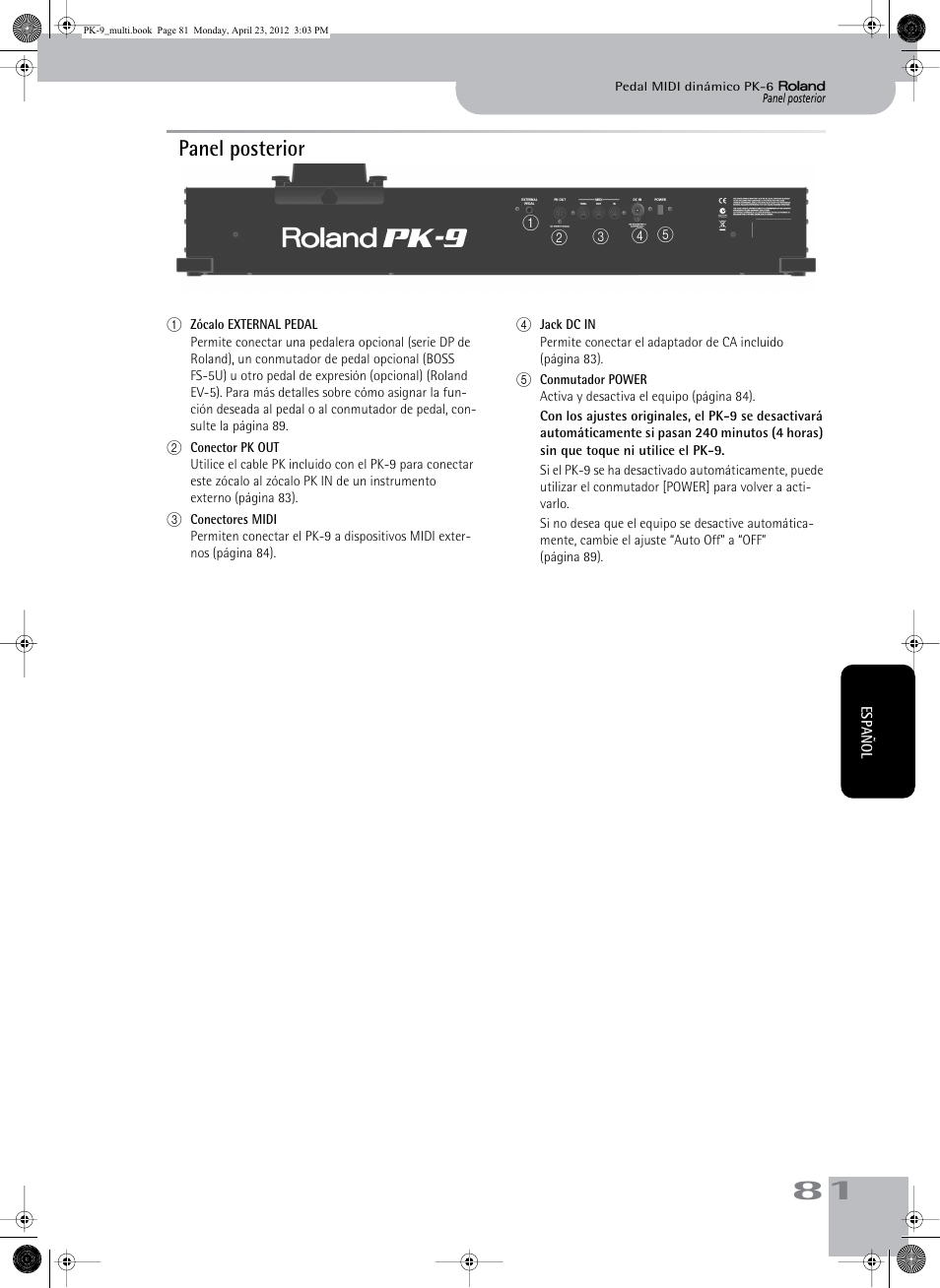 Panel posterior | Roland Bass Pedals PK-9 User Manual | Page 81 / 116