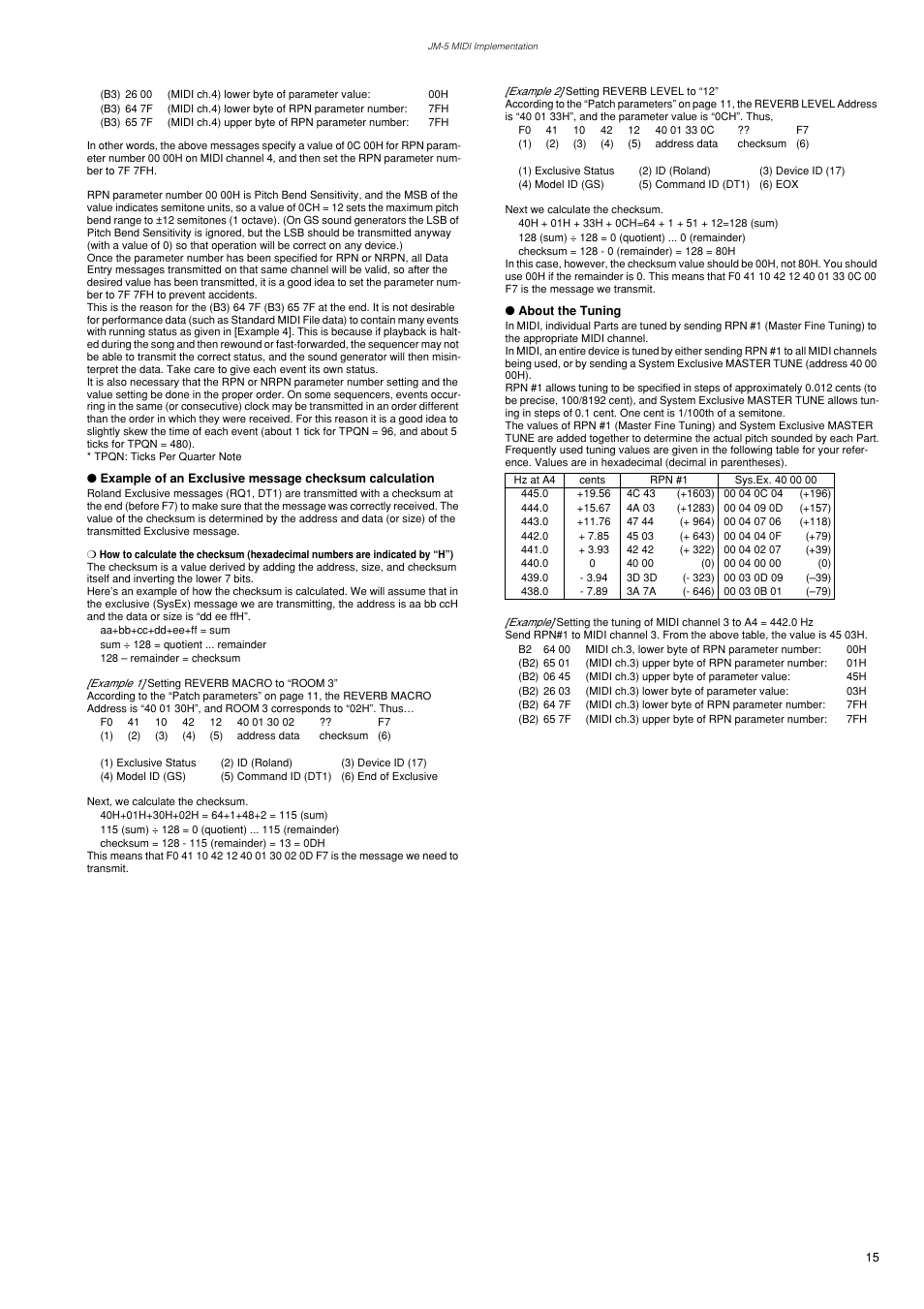 About the tuning | Roland VIMA JM-5 User Manual | Page 15 / 20