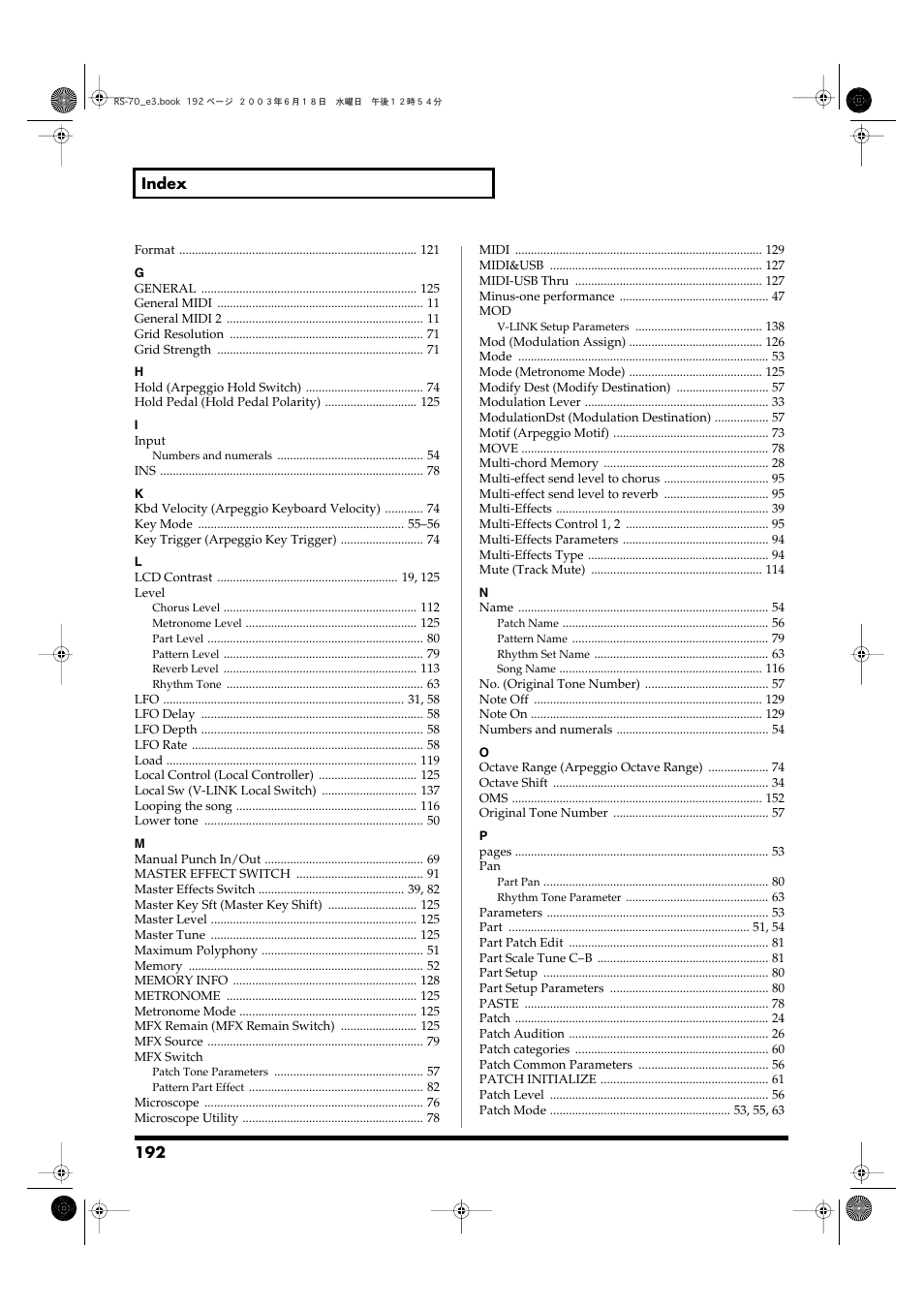 Roland RS-70 User Manual | Page 192 / 196