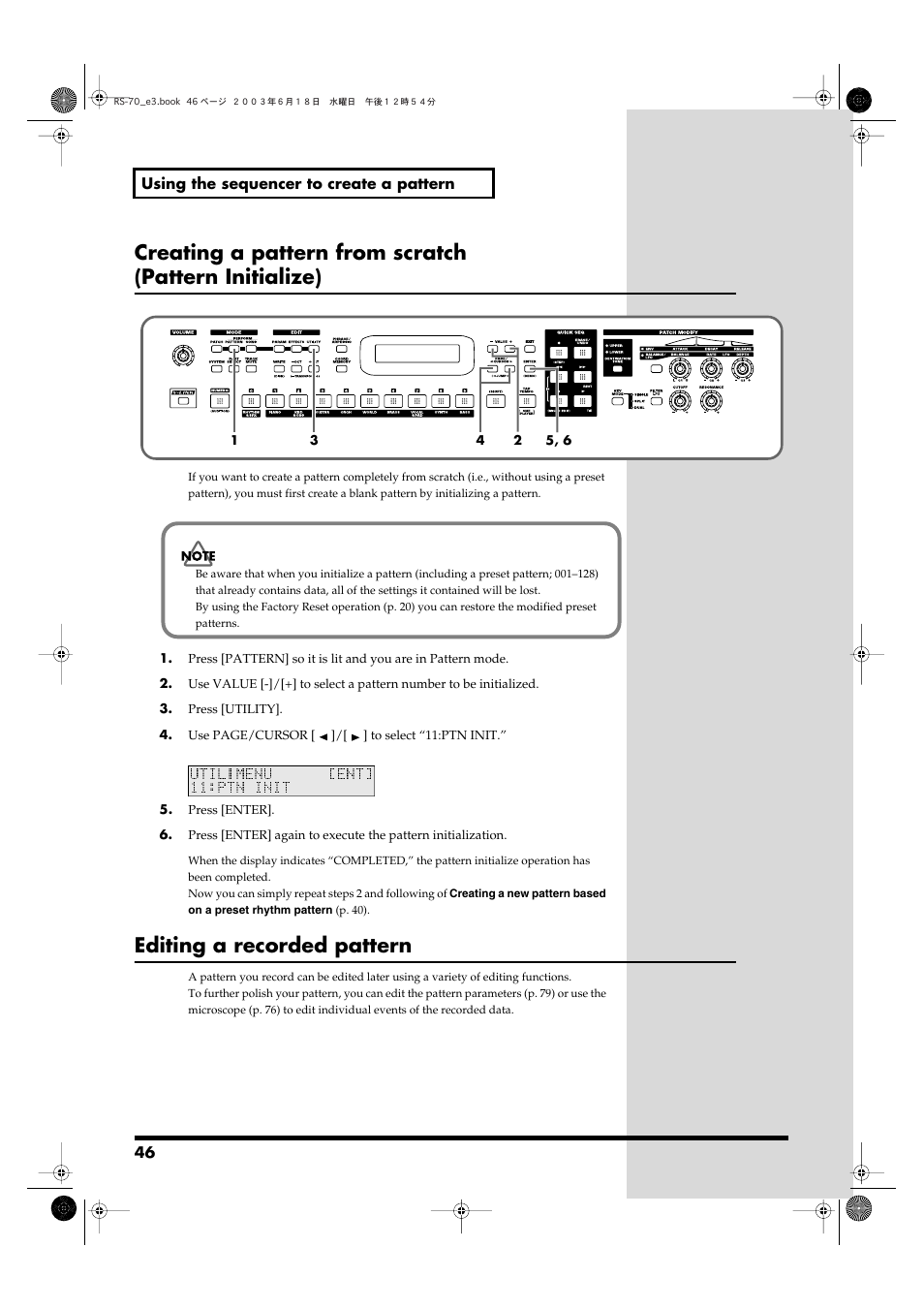 Editing a recorded pattern | Roland RS-70 User Manual | Page 46 / 196