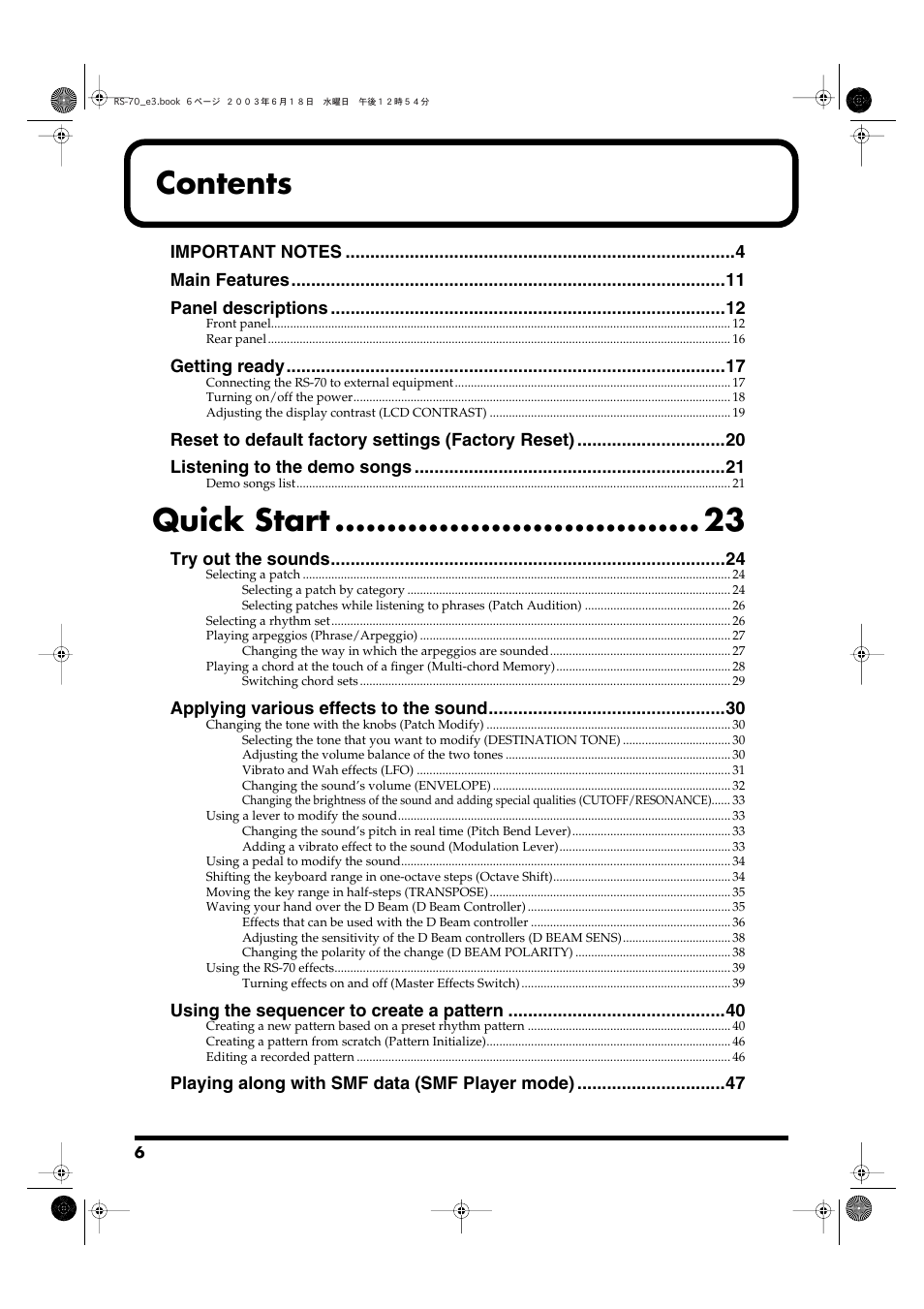 Roland RS-70 User Manual | Page 6 / 196
