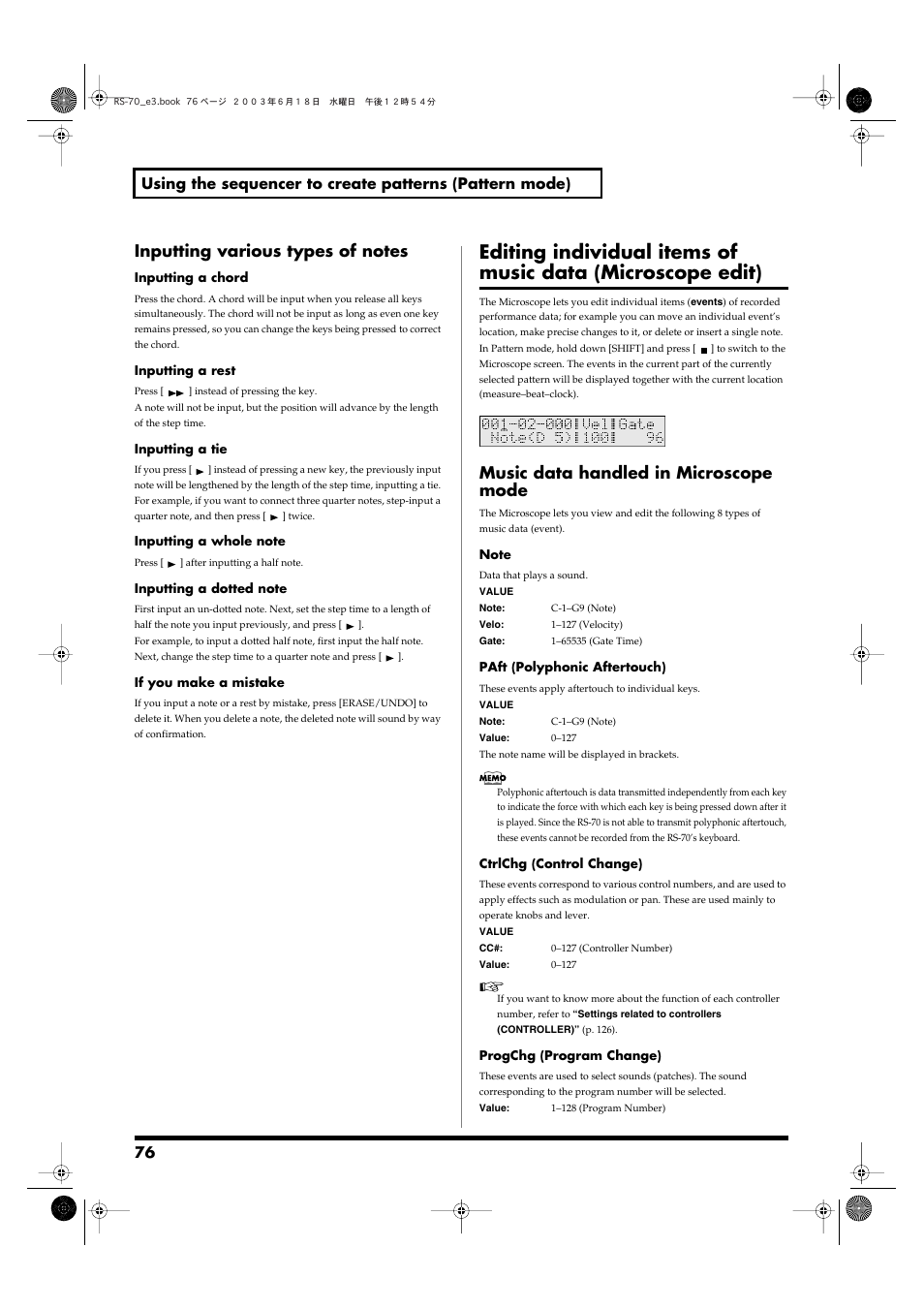 Music data handled in microscope mode | Roland RS-70 User Manual | Page 76 / 196