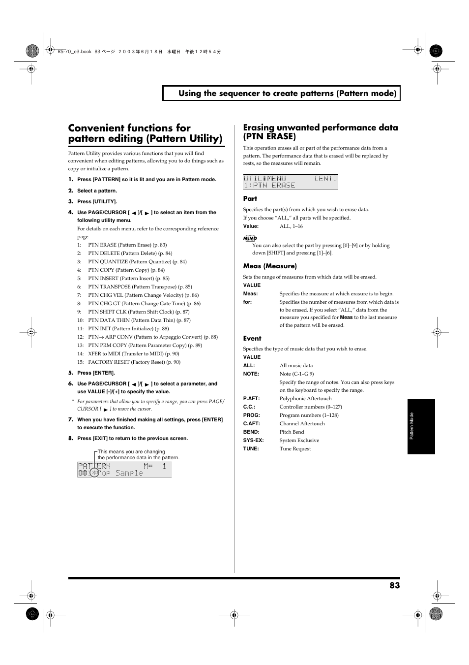 Erasing unwanted performance data (ptn erase) | Roland RS-70 User Manual | Page 83 / 196
