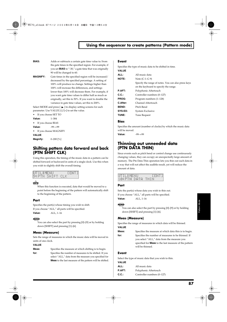 Thinning out unneeded data (ptn data thin) | Roland RS-70 User Manual | Page 87 / 196