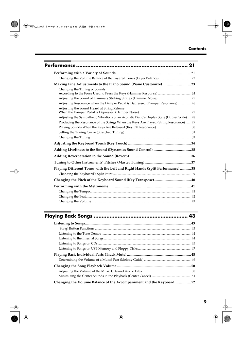 Performance, Playing back songs | Roland RG-1 User Manual | Page 11 / 104