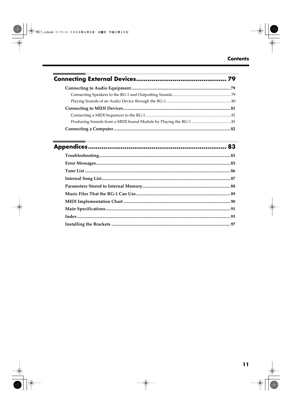 Connecting external devices, Appendices | Roland RG-1 User Manual | Page 13 / 104