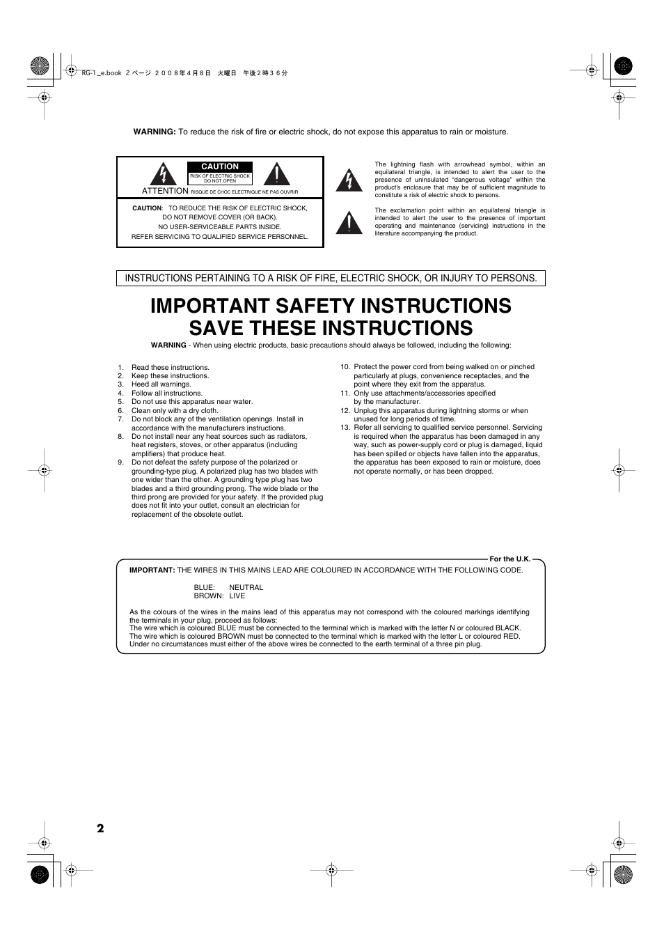 Important safety instructions | Roland RG-1 User Manual | Page 4 / 104