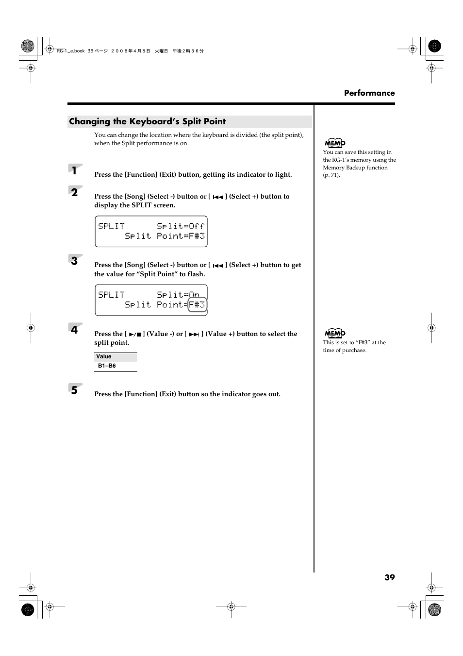 Changing the keyboard’s split point | Roland RG-1 User Manual | Page 41 / 104