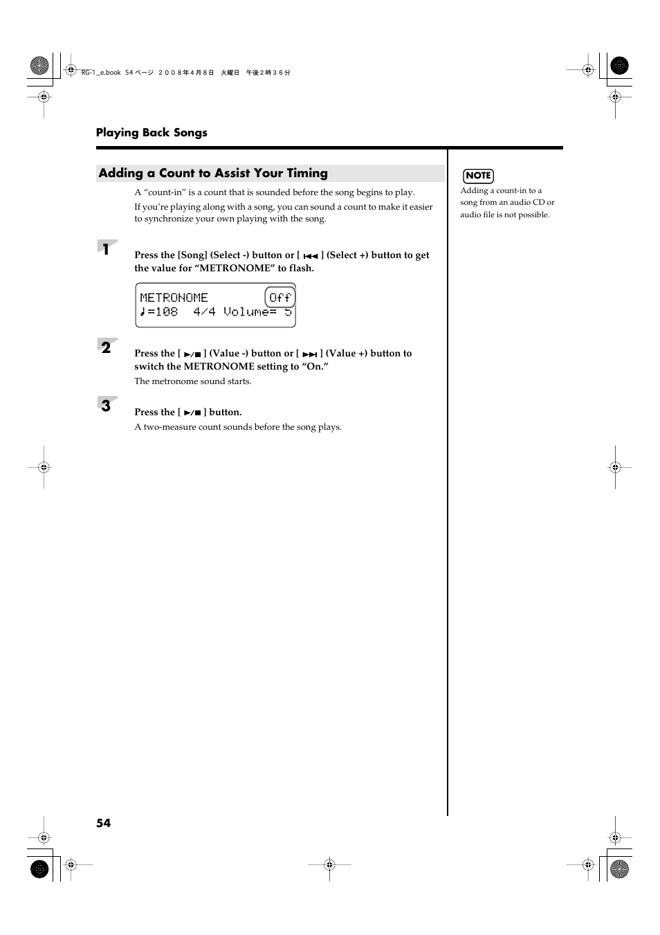 Adding a count to assist your timing | Roland RG-1 User Manual | Page 56 / 104