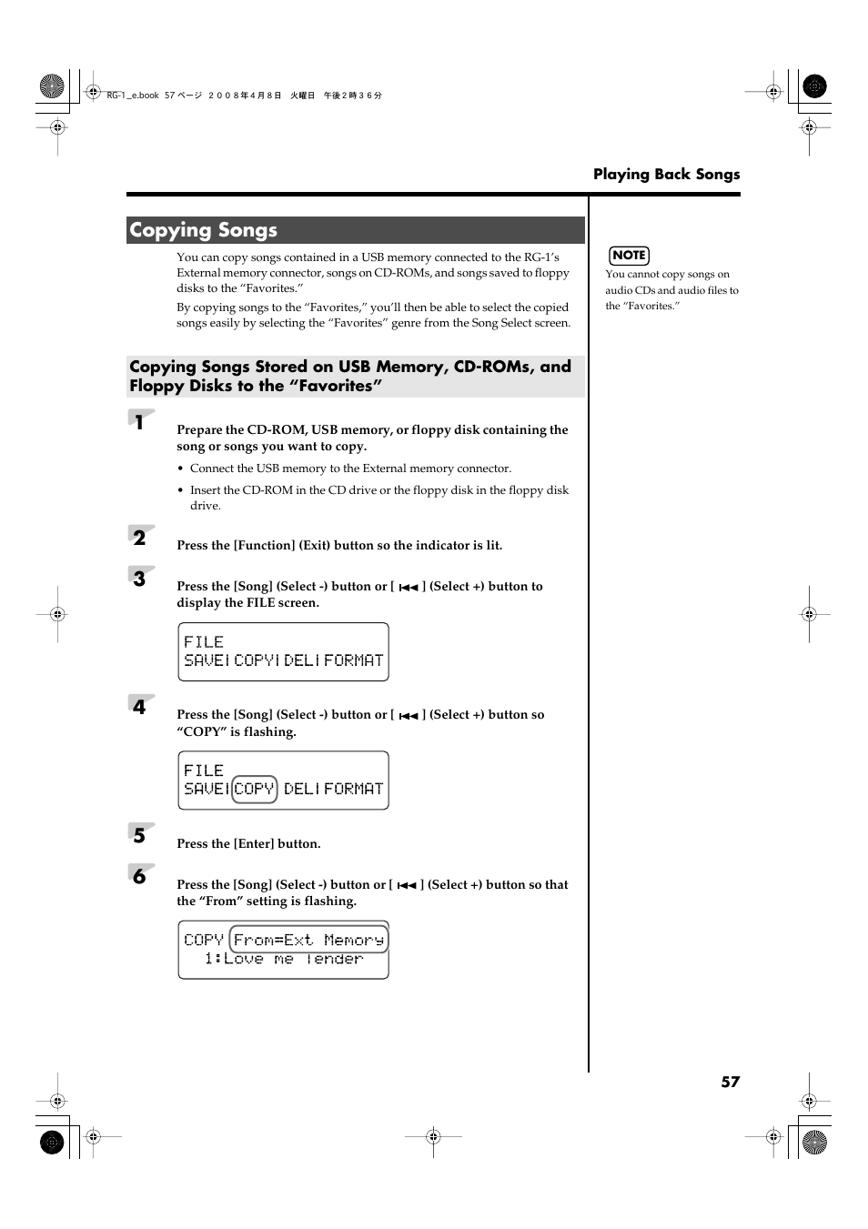 Copying songs, P. 57) | Roland RG-1 User Manual | Page 59 / 104