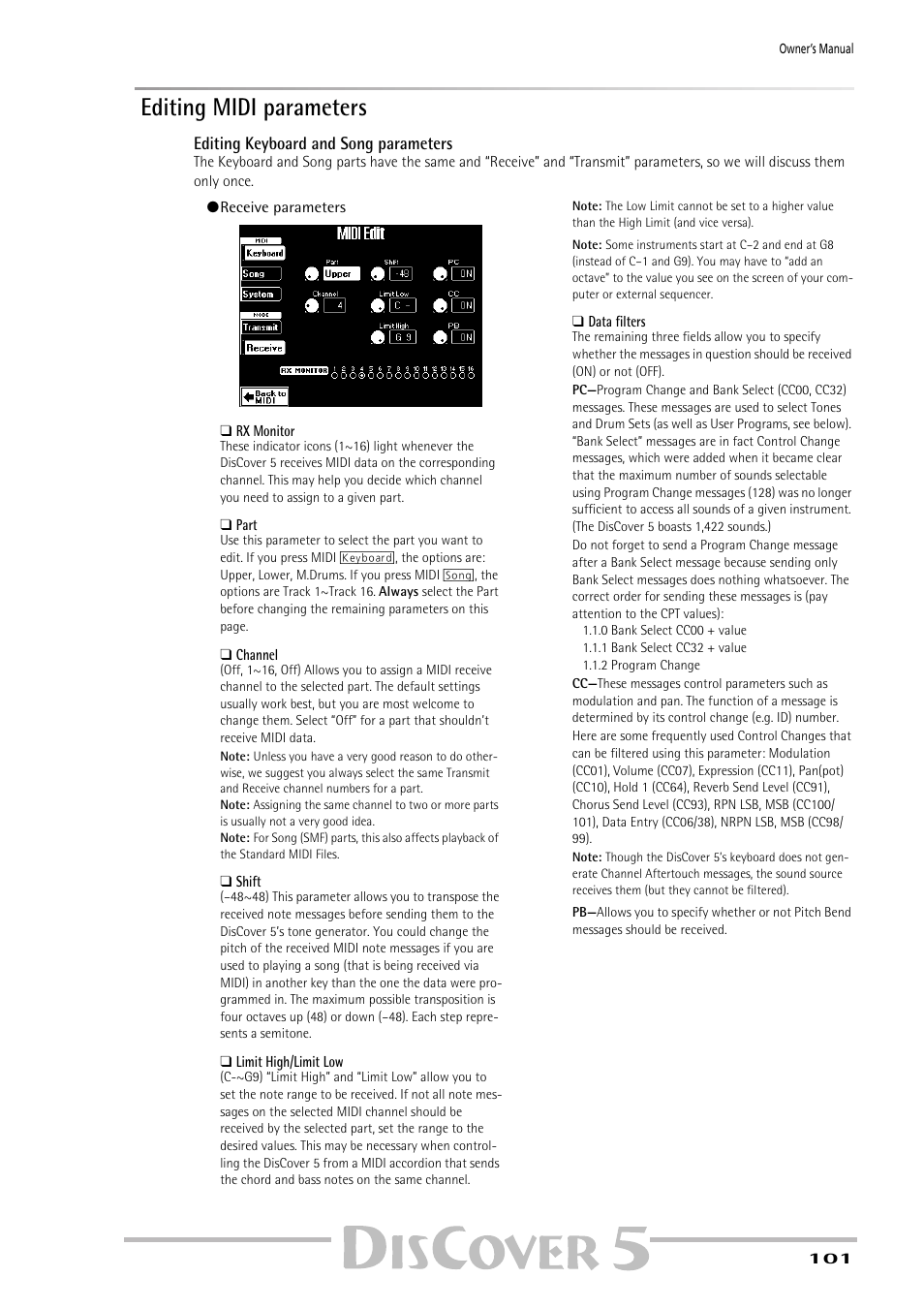 Editing midi parameters | Roland PAINO DISCOVER5 User Manual | Page 103 / 124