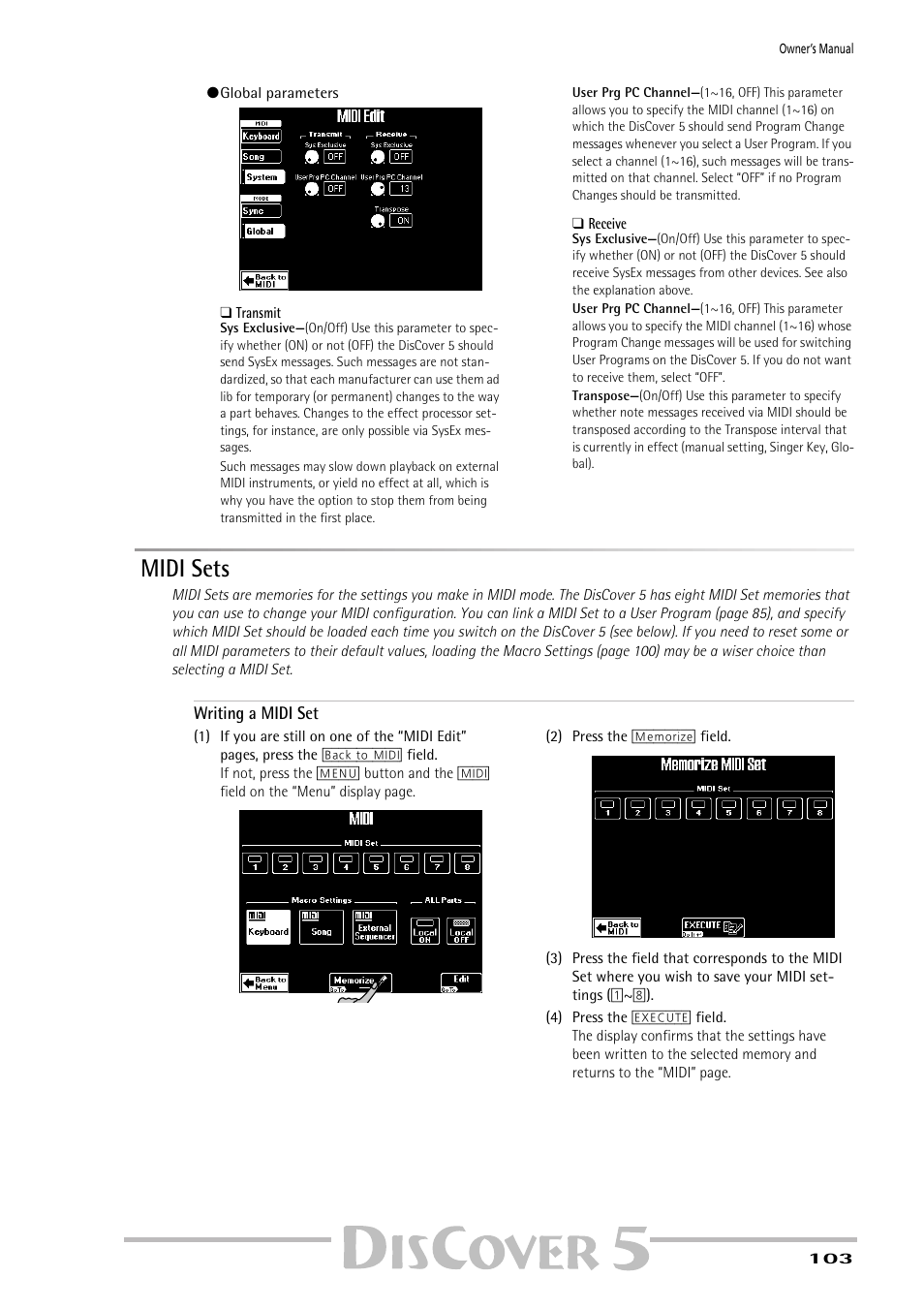 Midi sets | Roland PAINO DISCOVER5 User Manual | Page 105 / 124