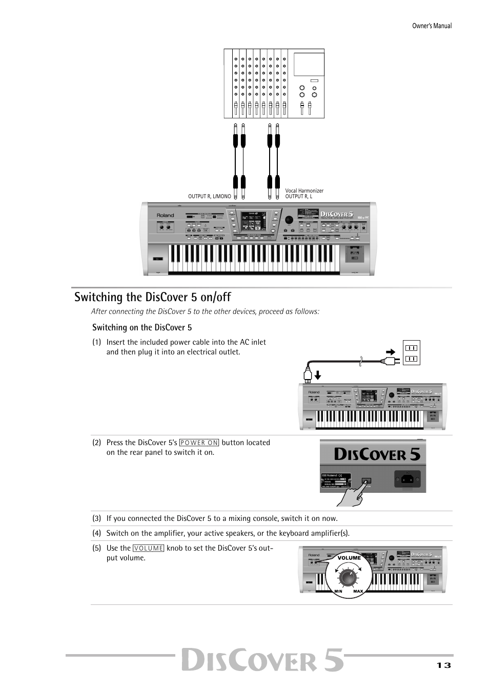 Switching the discover 5 on/off | Roland PAINO DISCOVER5 User Manual | Page 15 / 124