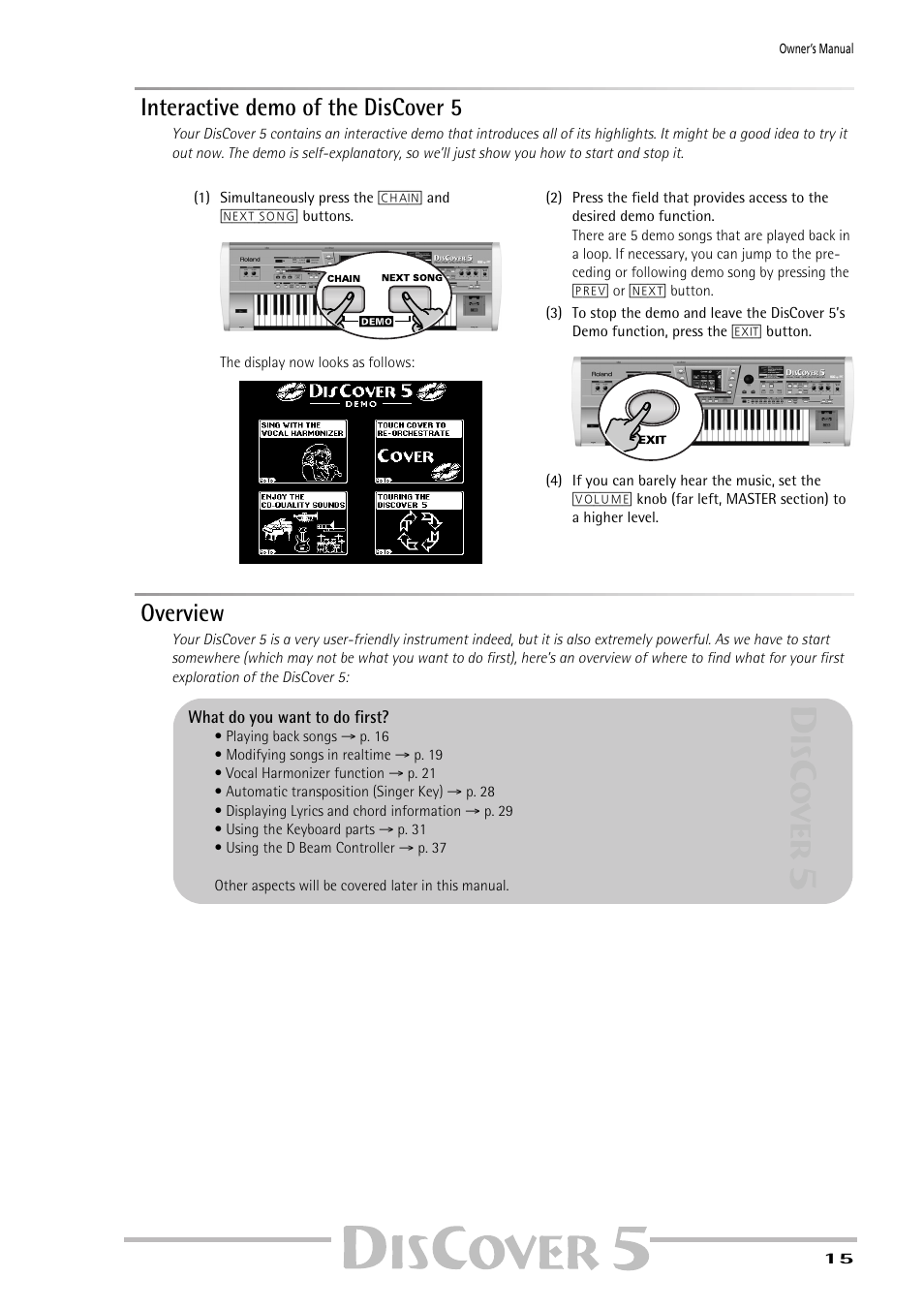 Interactive demo of the discover 5, Overview | Roland PAINO DISCOVER5 User Manual | Page 17 / 124