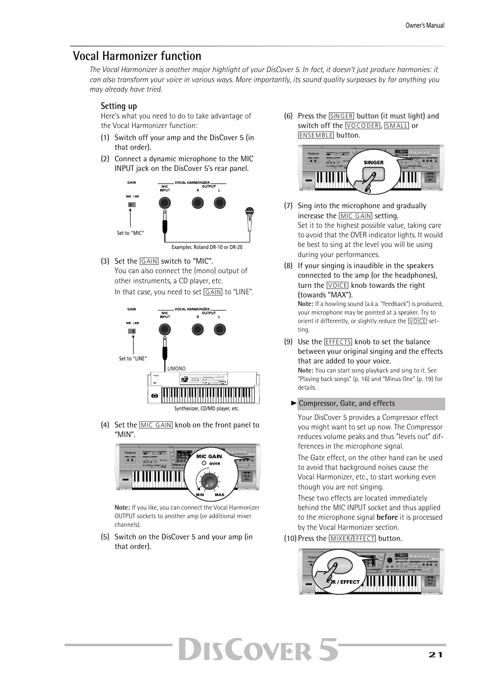 Vocal harmonizer function, Setting up | Roland PAINO DISCOVER5 User Manual | Page 23 / 124