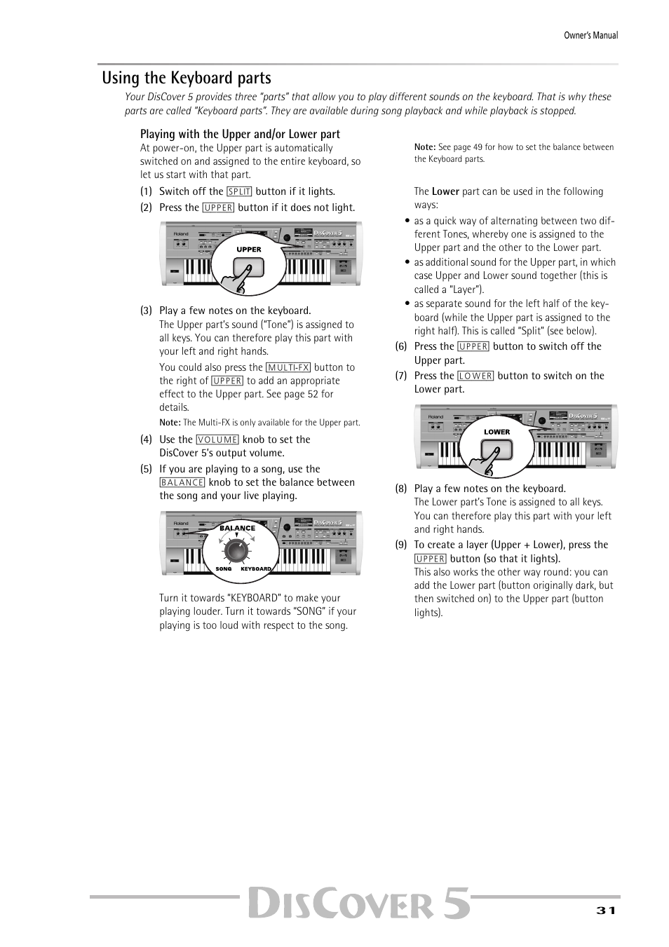 Using the keyboard parts | Roland PAINO DISCOVER5 User Manual | Page 33 / 124