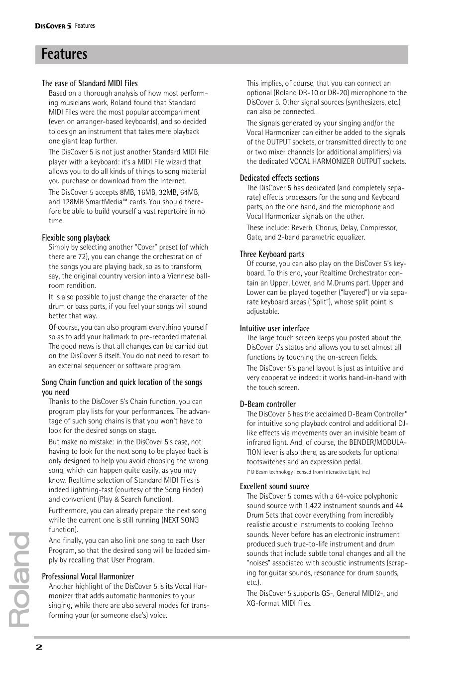 Features | Roland PAINO DISCOVER5 User Manual | Page 4 / 124