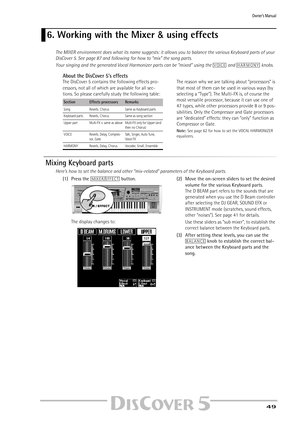Working with the mixer & using effects, Mixing keyboard parts | Roland PAINO DISCOVER5 User Manual | Page 51 / 124
