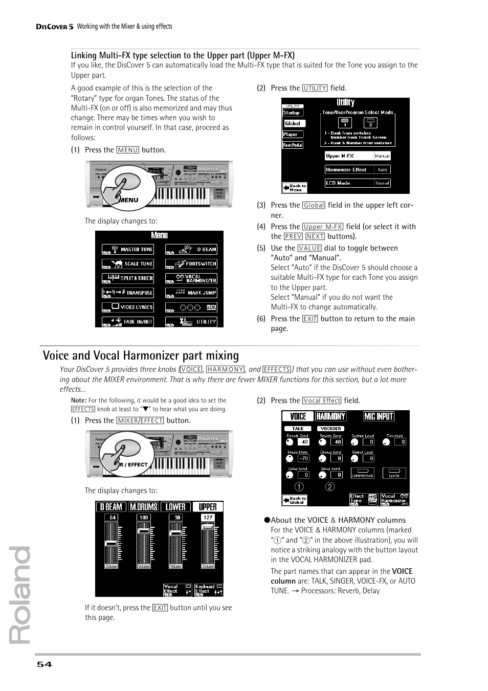 Voice and vocal harmonizer part mixing | Roland PAINO DISCOVER5 User Manual | Page 56 / 124