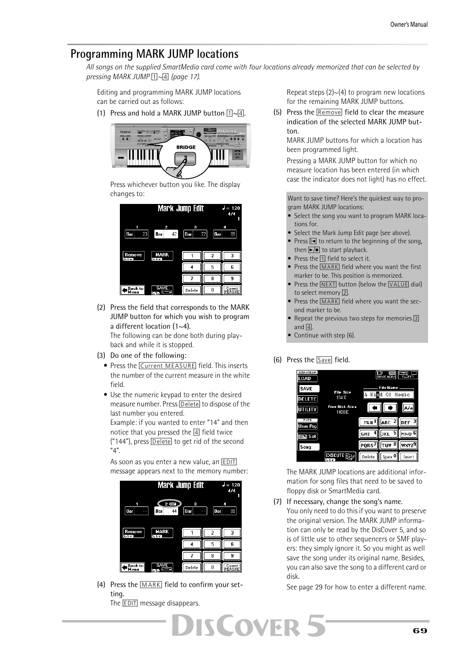 Programming mark jump locations | Roland PAINO DISCOVER5 User Manual | Page 71 / 124