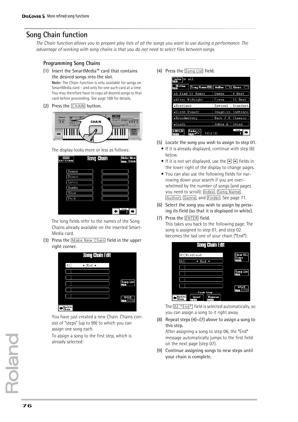 Song chain function | Roland PAINO DISCOVER5 User Manual | Page 78 / 124