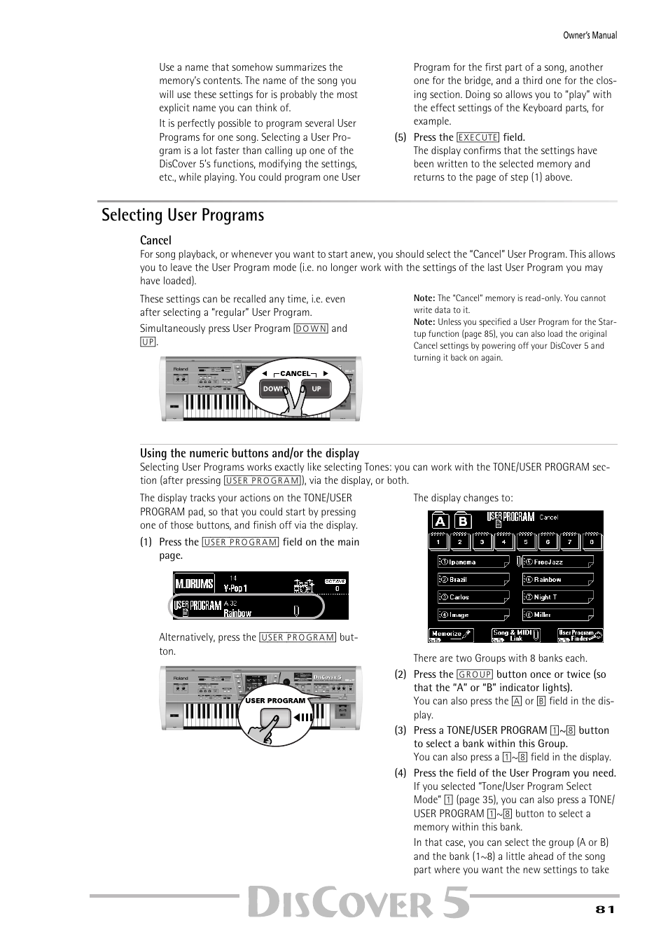 Selecting user programs | Roland PAINO DISCOVER5 User Manual | Page 83 / 124