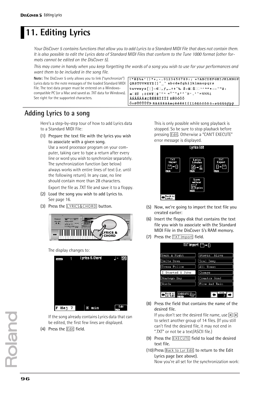 Editing lyrics, Adding lyrics to a song | Roland PAINO DISCOVER5 User Manual | Page 98 / 124