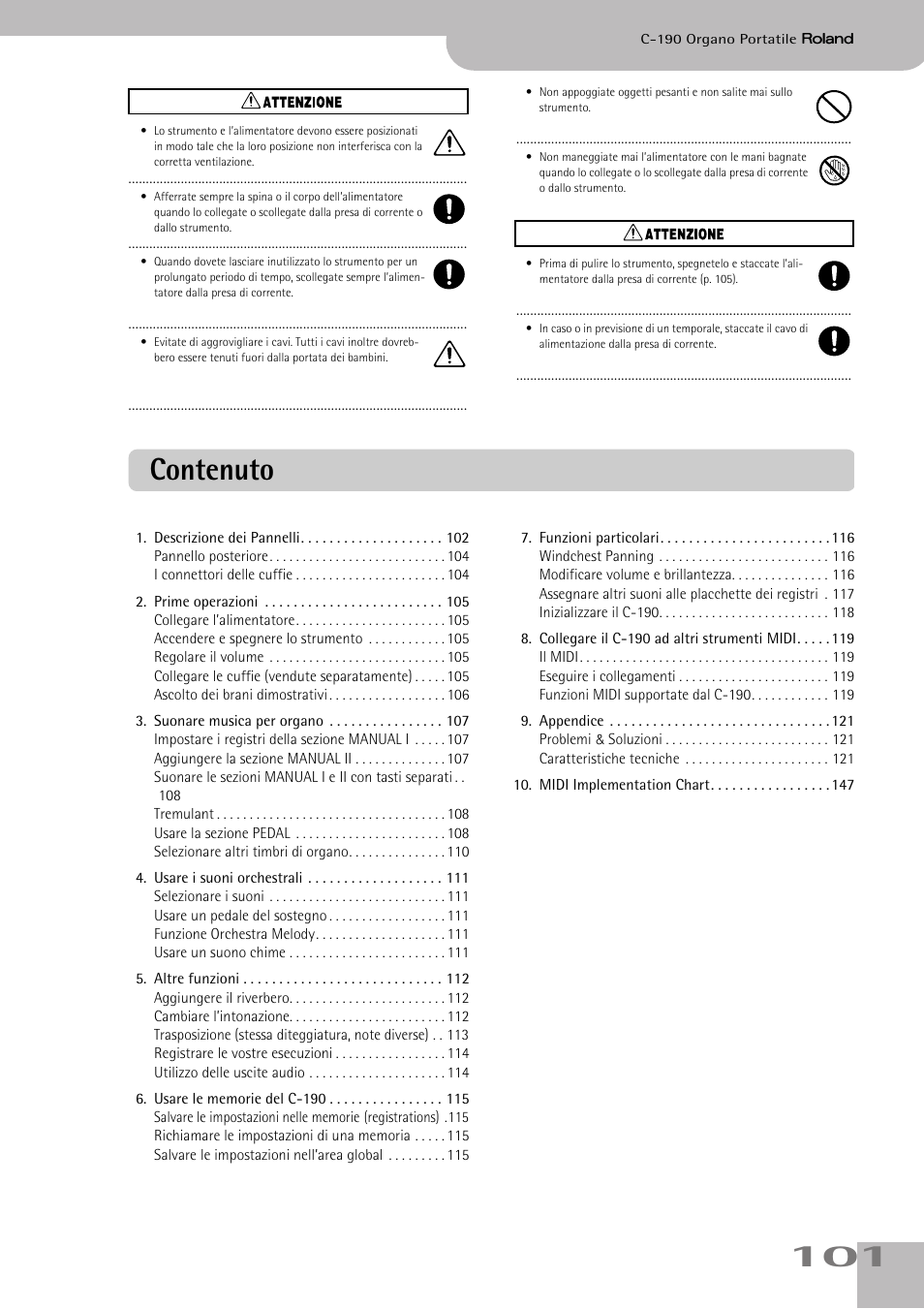 Contenuto | Roland C-190 User Manual | Page 101 / 152