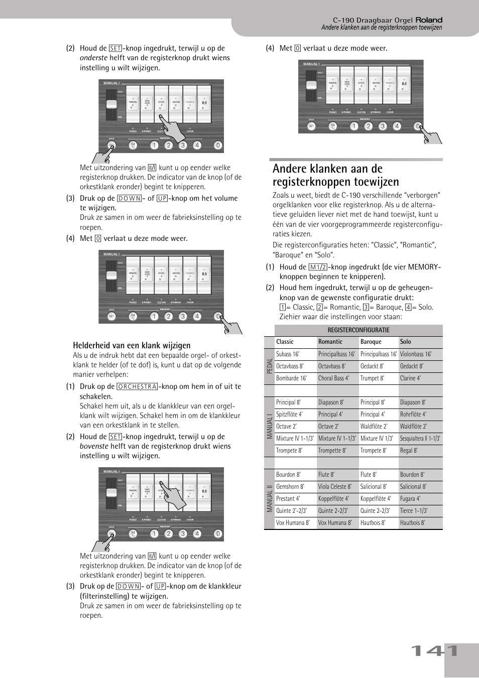 Andere klanken aan de registerknoppen toewijzen | Roland C-190 User Manual | Page 141 / 152