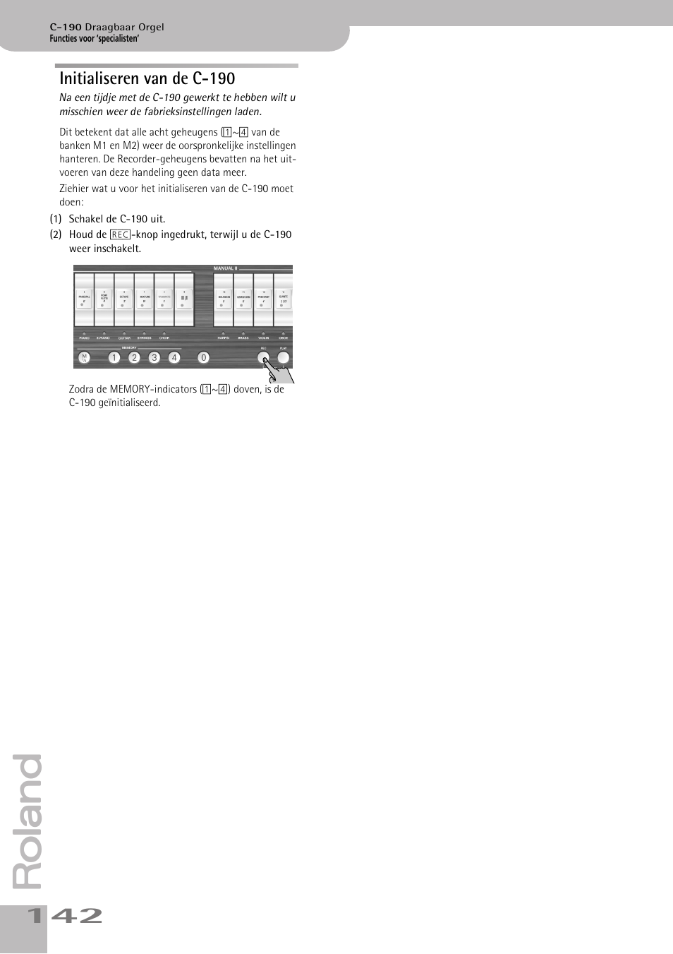 Initialiseren van de c190, Initialiseren van de c-190 | Roland C-190 User Manual | Page 142 / 152