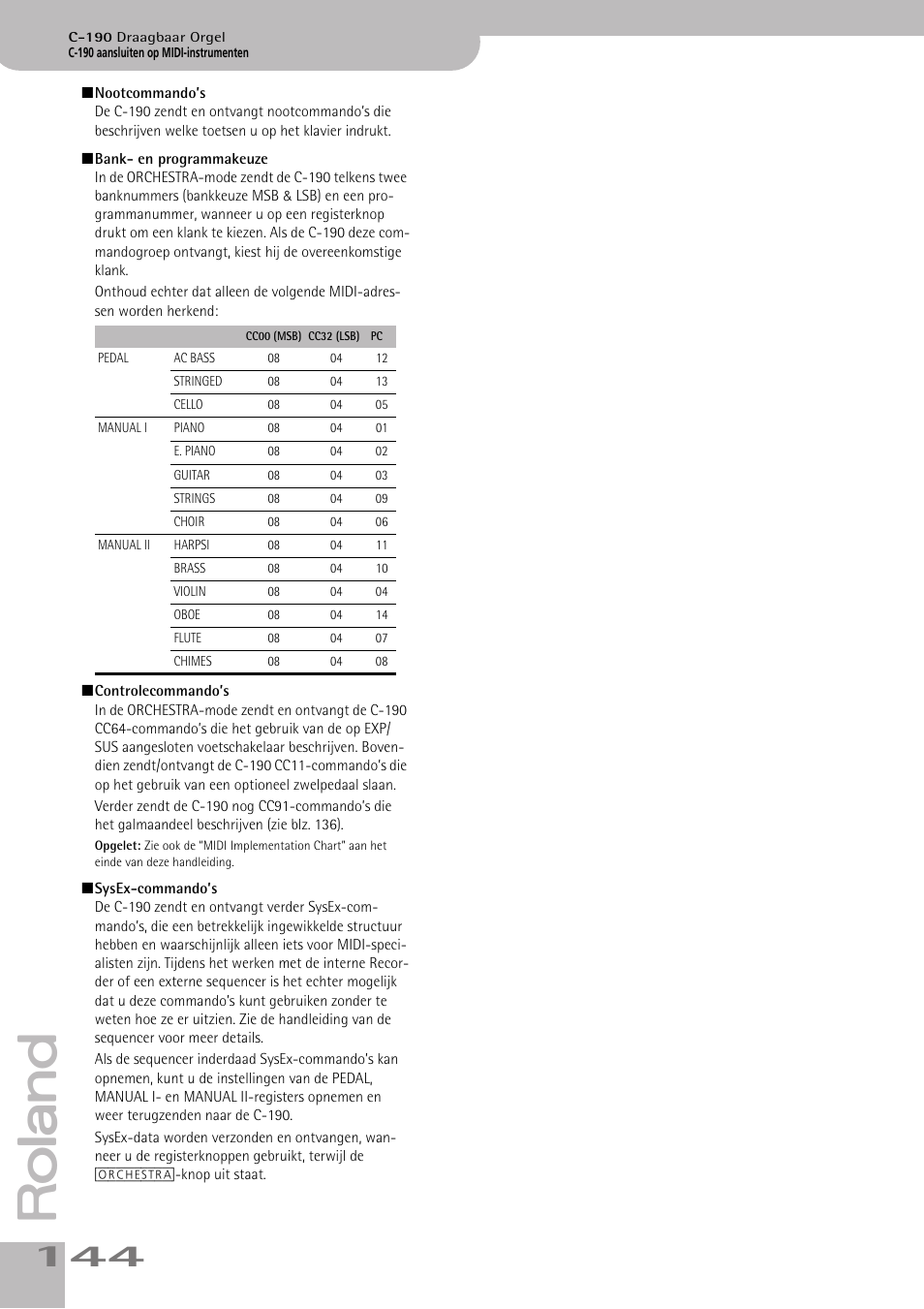 Roland C-190 User Manual | Page 144 / 152