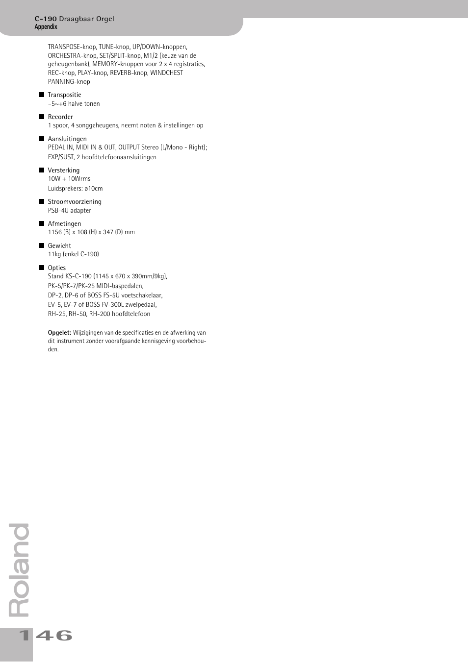 Roland C-190 User Manual | Page 146 / 152