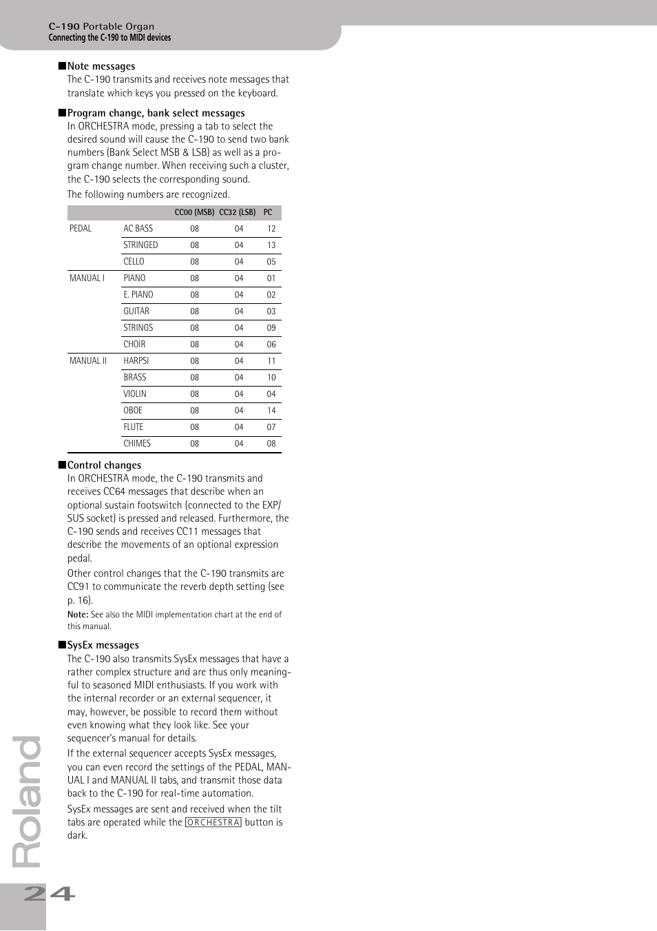 Roland C-190 User Manual | Page 24 / 152