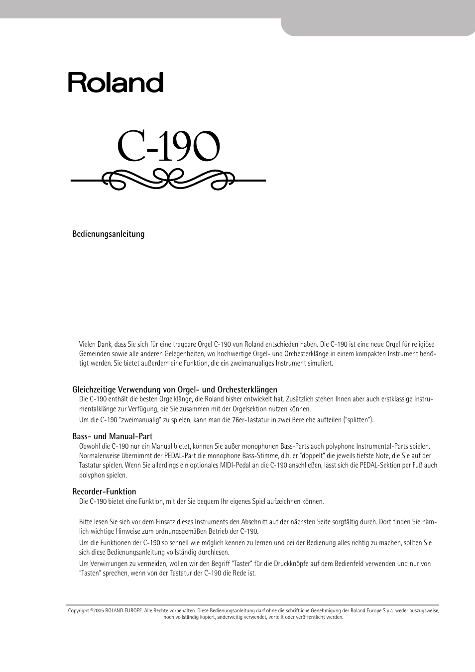 C-190 | Roland C-190 User Manual | Page 27 / 152