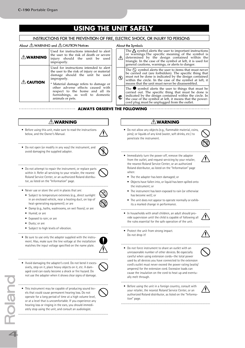 Roland C-190 User Manual | Page 4 / 152