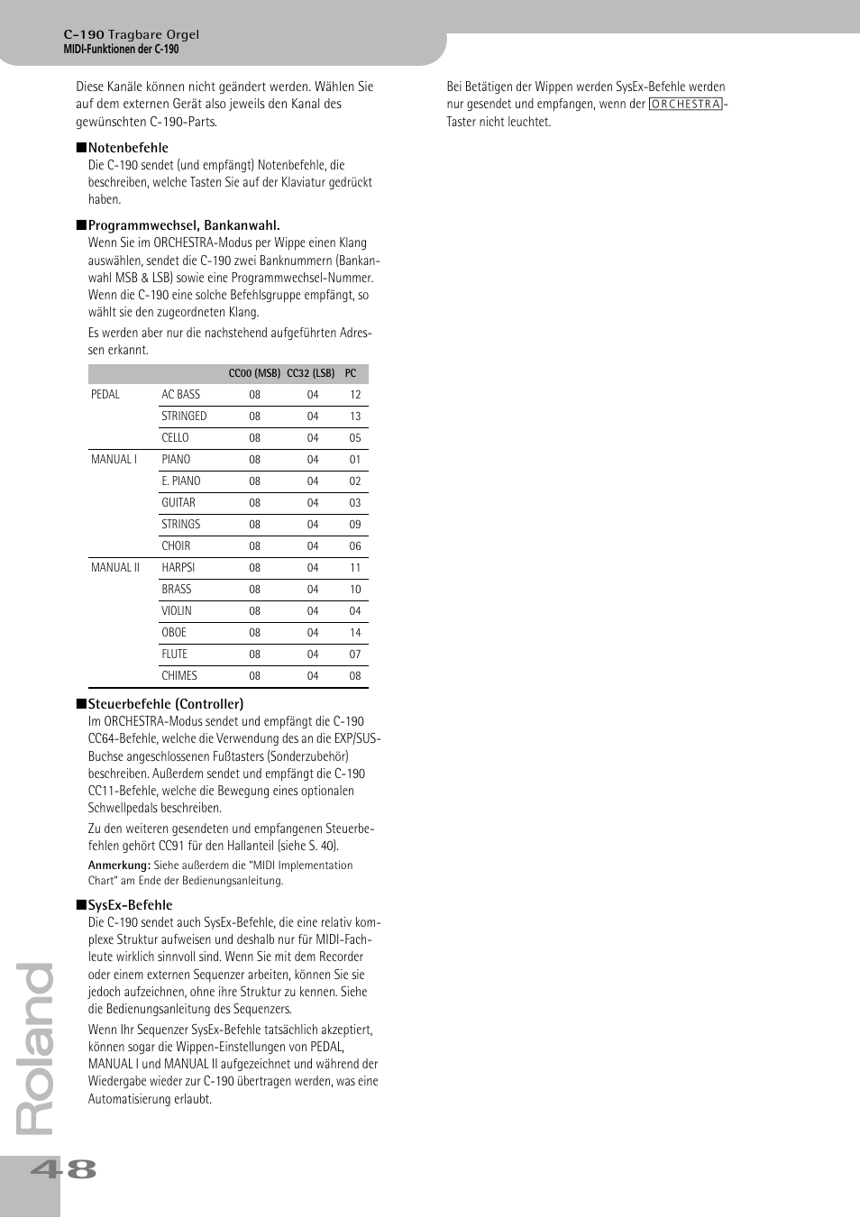 Roland C-190 User Manual | Page 48 / 152