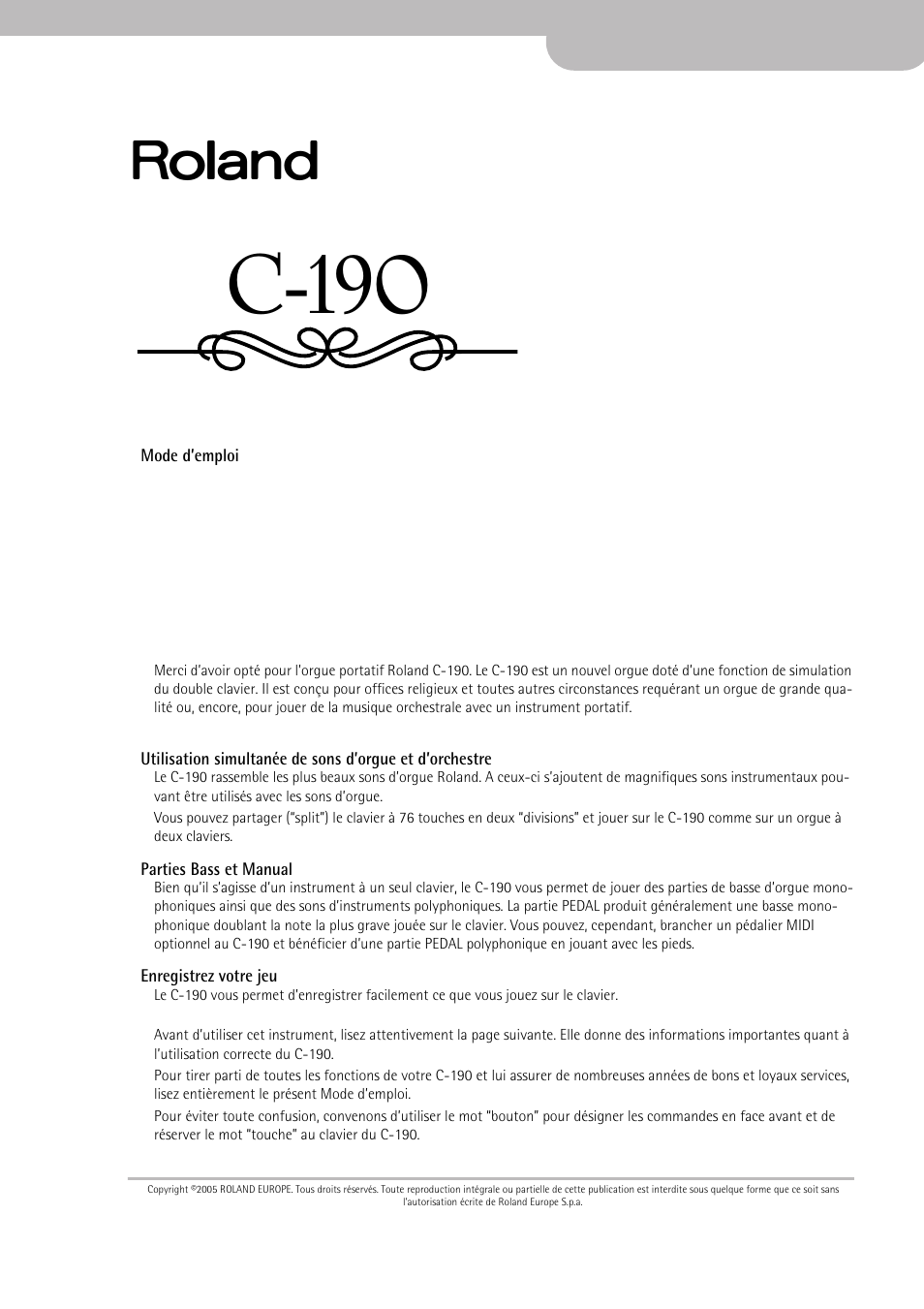 C-190 | Roland C-190 User Manual | Page 51 / 152