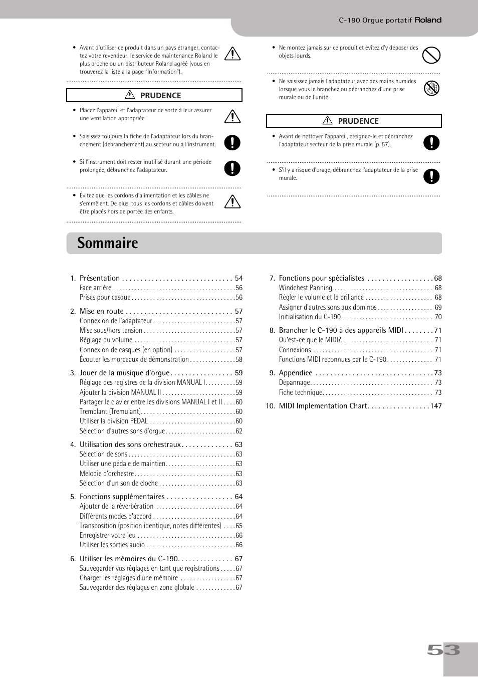 Sommaire | Roland C-190 User Manual | Page 53 / 152
