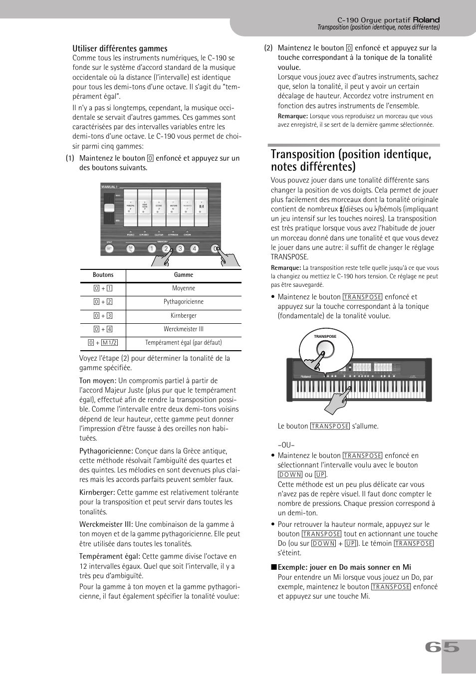 Autre tonalité. voyez p. 65 | Roland C-190 User Manual | Page 65 / 152