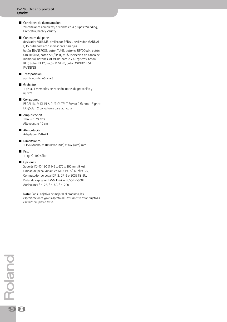Roland C-190 User Manual | Page 98 / 152