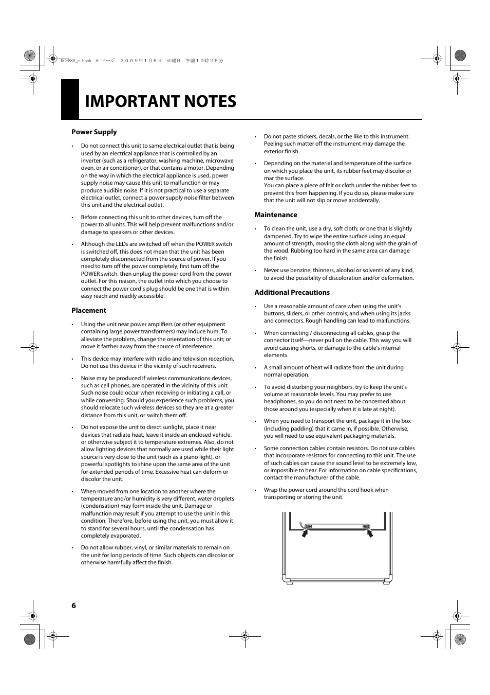 Important notes, Important notes (p. 6) | Roland KC-880 User Manual | Page 6 / 20