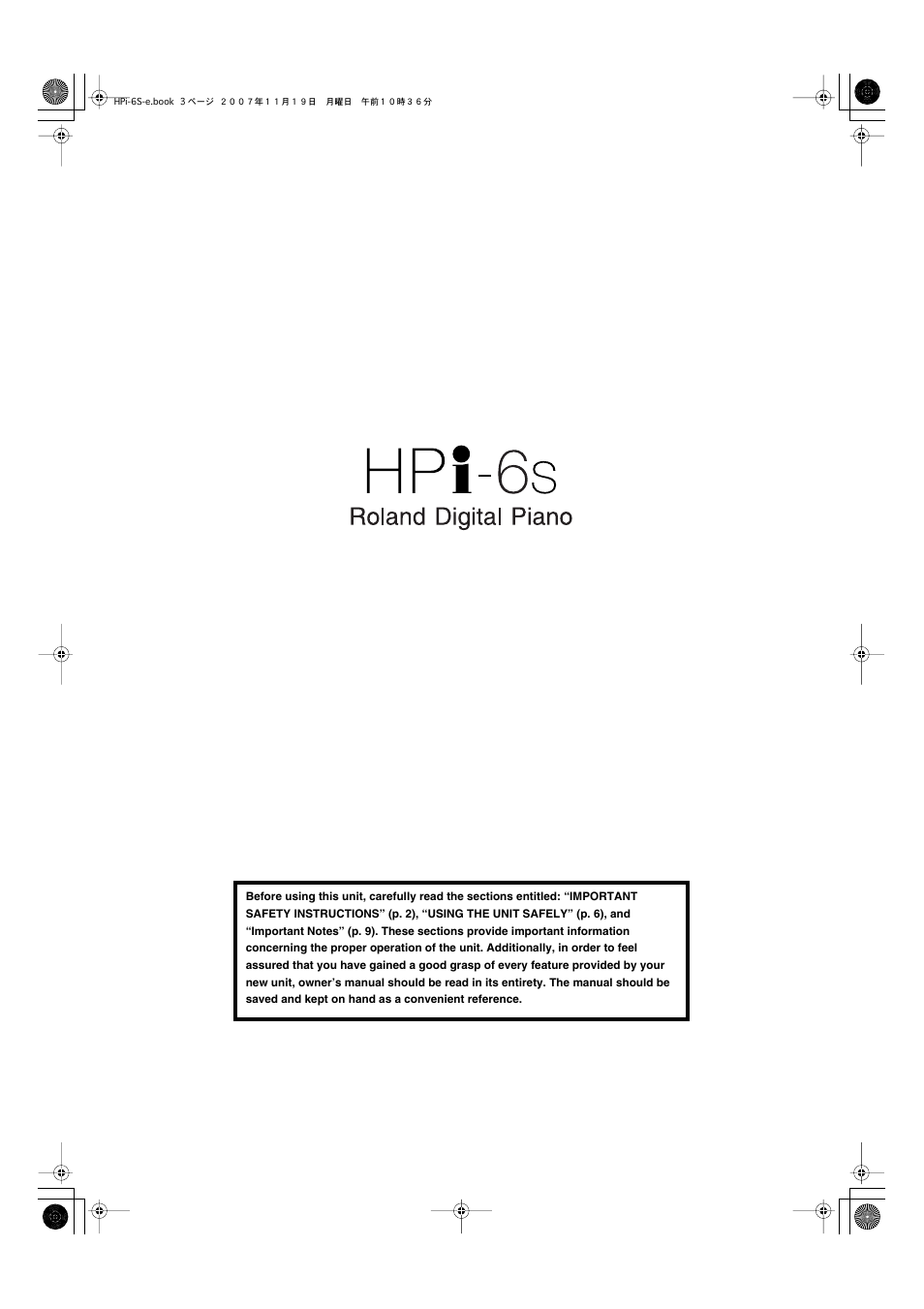 Roland HPi-6s User Manual | Page 3 / 136