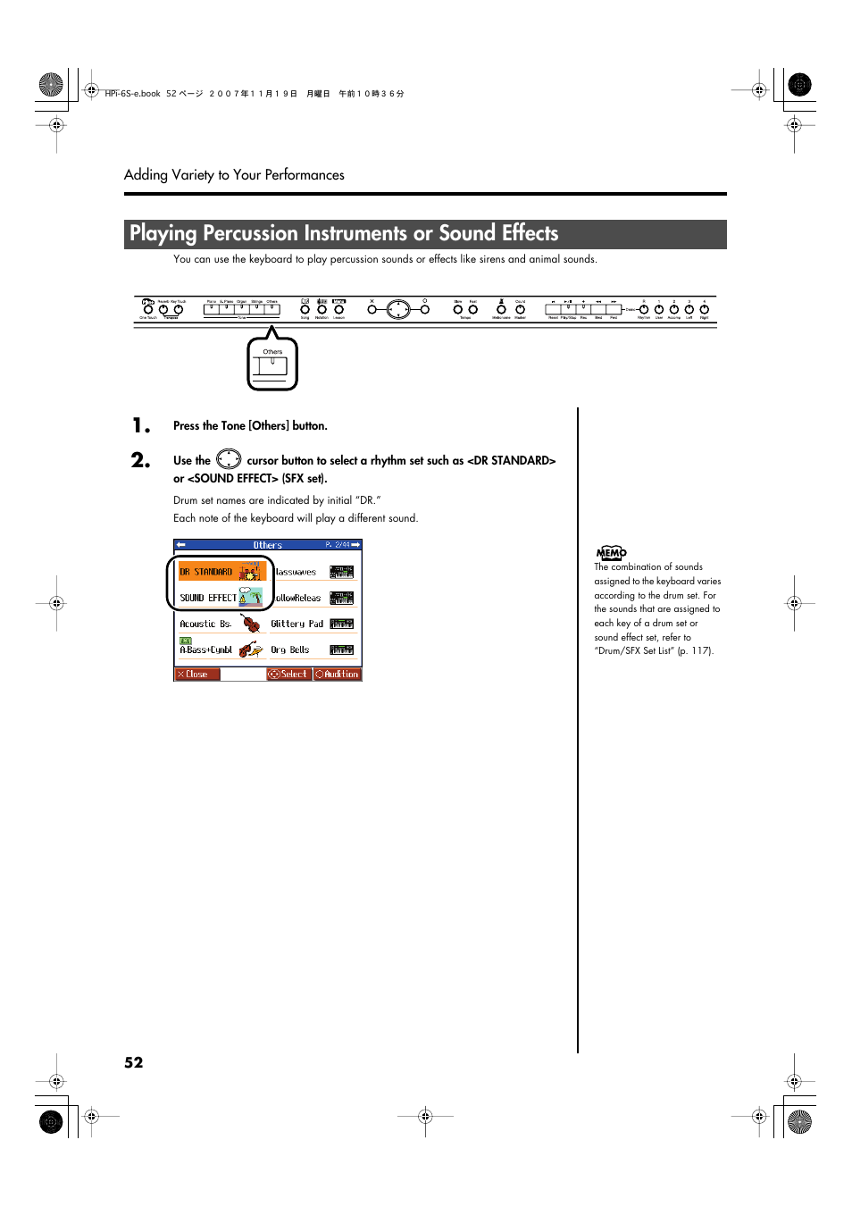 Playing percussion instruments or sound effects | Roland HPi-6s User Manual | Page 52 / 136