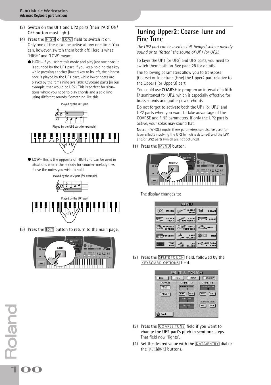 Tuning upper2: coarse tune and fine tune | Roland E-80 User Manual | Page 100 / 284