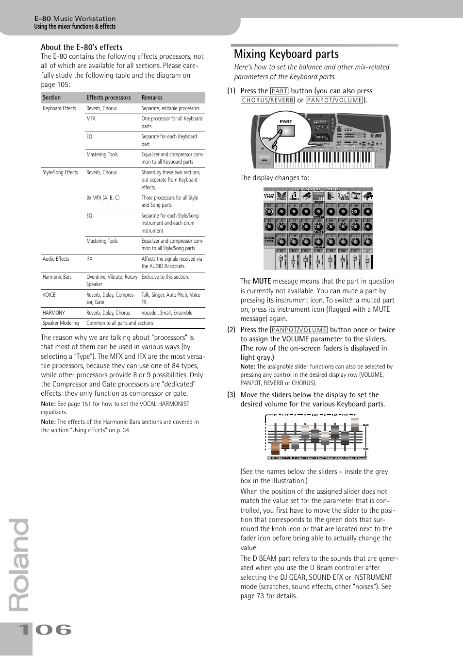 Mixing keyboard parts | Roland E-80 User Manual | Page 106 / 284