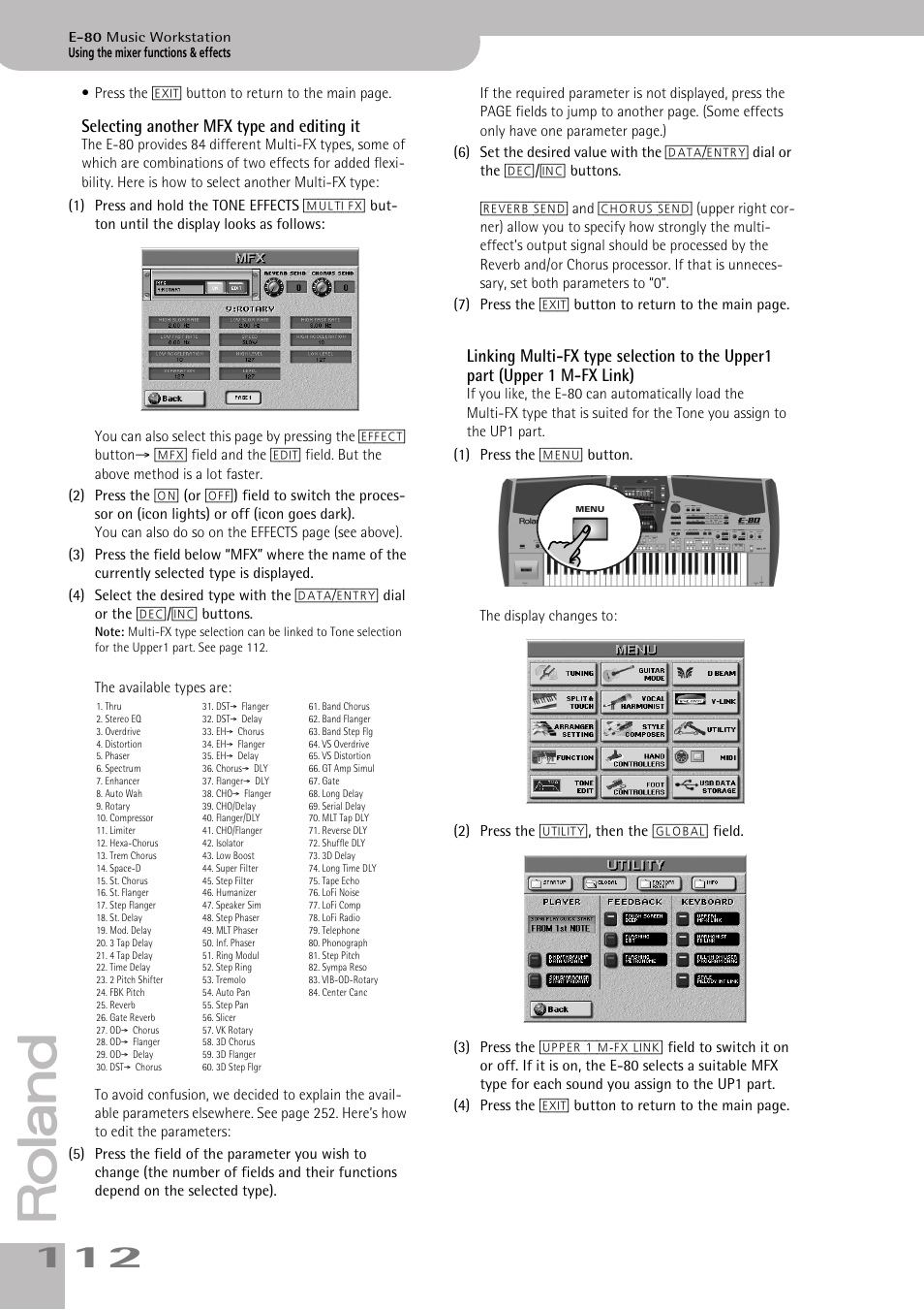 Upper 1 m-fx link) | Roland E-80 User Manual | Page 112 / 284